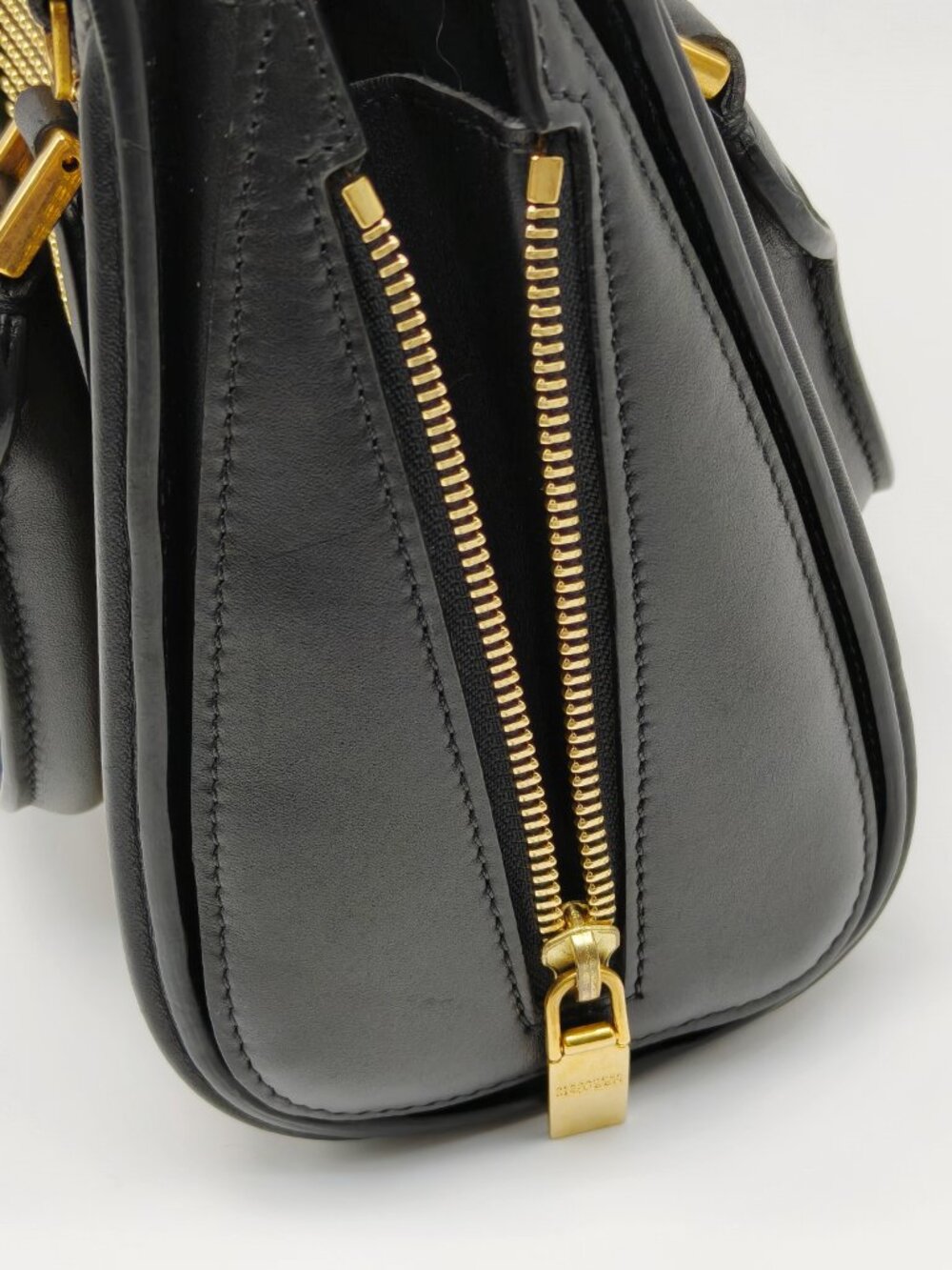 Alexander McQueen Studded Leather Mini Tote Bag Black Gold Crossbody - Picture 6 of 16